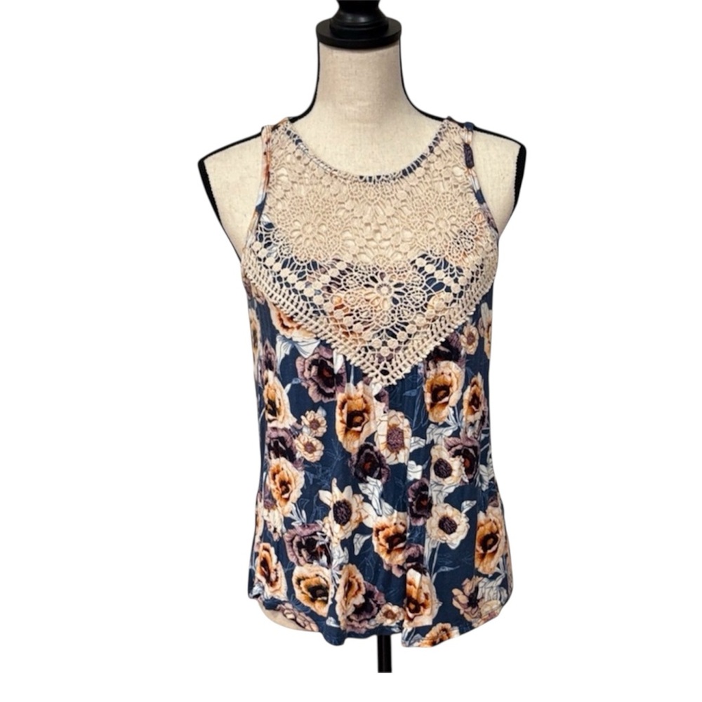 Maurices Blue Floral Crochet Tank Top